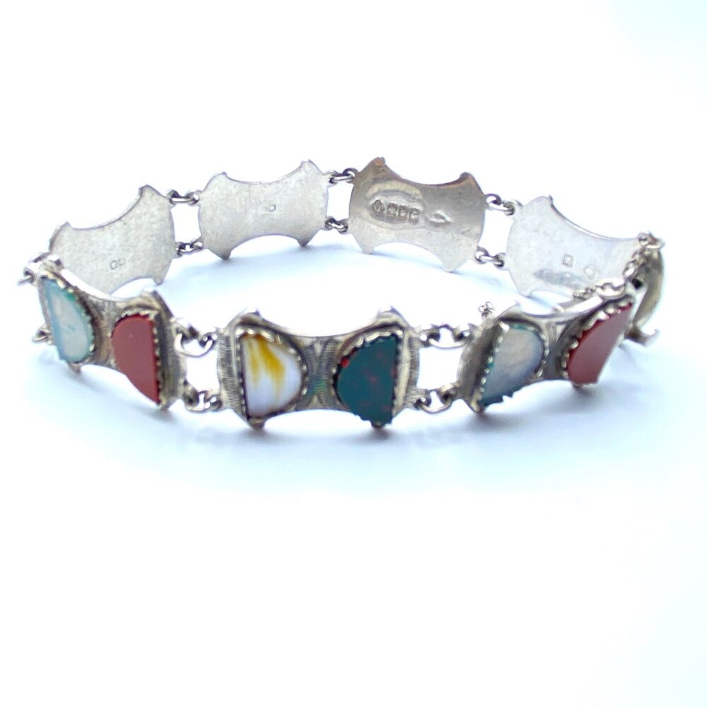 Vintage 1956 Scottish Sterling Silver Glass Agate Bracelet — Ward Brothers — EUC